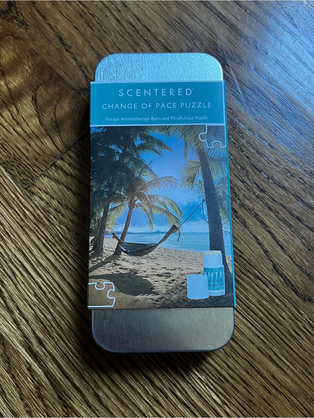 Change of Pace Puzzle Aromatherapy Balm Tin - Teal/Beach Design